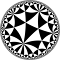 Tiling of the hyperbolic plane by triangles: π/3, π/3, π/7 Generated by Python code at User:Tamfang/programs.