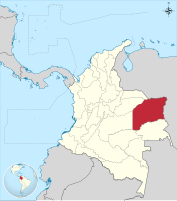 Locator map of Vichada Department in Colombia.