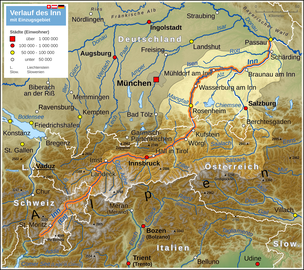 Map of the Inn watercourse system, some Tributaries