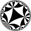 Tiling of hyperbolic plane by triangles: π/5, π/6, 0. Generated by Python code at User:Tamfang/programs.