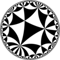 Tiling of the hyperbolic plane by triangles: π/3, π/5, π/8. Generated by Python code at User:Tamfang/programs.