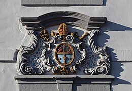 Coat of arms of Abbot Willibrord Scheffer at Hisgenhaus, Schweich, Germany.