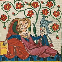 circa 1300 English: Konrad von Altstetten, Codex Manesse Русский: Конрад фон Алсеттен - охотник и добыча одновременно