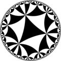 Tiling of the hyperbolic plane by triangles: π/5, π/5, π/6 Generated by Python code at User:Tamfang/programs.