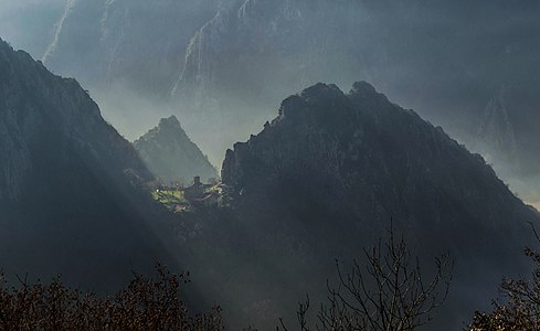 Matka Canyon with the monastery of St. Nicholas of Shishevo in the background by User:Gadjowsky