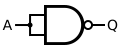 Diagram showing a way of making a logical inverter (NOT gate) from a NAND gate.