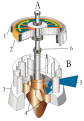 Hydraulic turbine and electrical generator, cutaway view