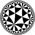 Tiling of the hyperbolic plane by triangles: π/3, π/3, π/6 Generated by Python code at User:Tamfang/programs.