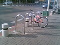 Bicycle parking on a sidewalk in Tel Aviv, Israel