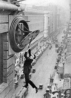 "Safety Last!" The iconic shot of Lloyd hanging from the clock