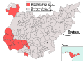 Areas of 'Baylío Law' within Badajoz province and Ceuta.