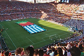 Portuguese and Greek flags on the field of the UEFA Euro 2004 Final