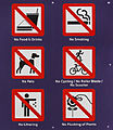 * Nomination Sinapore: Collection of Prohibition signs, namely "No Food and Drinks", "No Pets", "No smoking", "No cycling / No roller blade / No scooter", "No Littering", "No plucking of Plants" --Cccefalon 04:11, 31 July 2015 (UTC) * Promotion Good quality. --Hubertl 04:15, 31 July 2015 (UTC)