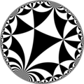 Tiling of hyperbolic plane by triangles: π/3, π/5, 0. Generated by Python code at User:Tamfang/programs.