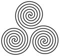 Modern form of triple spiral symbol, based on carvings found at Newgrange tomb, Ireland with three double spirals