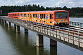 Train crossing the Vuosaari metro bridge