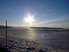 Liebenau (Erzgebirge) im Winter (Blick zur Baustelle der Bundesautobahn 17