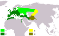 Light green: carduelis group, breeding only Dark green: carduelis group, all year Yellow: caniceps group, breeding only Olive: caniceps group, all year