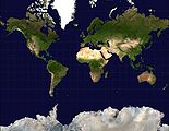 This is a Mercator projection, it sacrifices ... ; favor... (See more: en:Mercator projection)