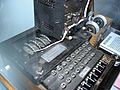 One of two Enigma machines recovered from U-505. This machine is fitted with an experimental printing unit.