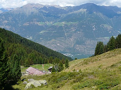 Mountain Vermoispitze (from South) and nearby mountain chain with ...