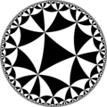 Tiling of the hyperbolic plane by triangles: π/4, π/4, π/5 Generated by Python code at User:Tamfang/programs.