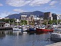 Port of Hobart with view of city centre and Mount Wellington