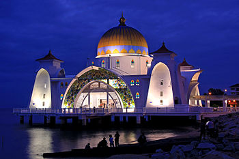 Malacca Straits Mosque.The Malacca Straits Mosque is a mosque located on the man-made Malacca Island near Malacca City