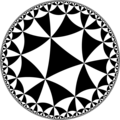 Tiling of the hyperbolic plane by triangles: π/4, π/4, π/4 Generated by Python code at User:Tamfang/programs.