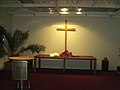 Pulpit and communion table in the Baptist Church of Griesheim, Hesse, Germany