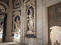 Entrance to the church; statues of St. Vincent and St. Benedict