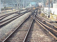 Dual gauge system of Hakone tozan Railway, Odawara Station, Kanagawa