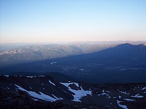 Shadow cast by Mount Shasta early in the morning, June 23, 2007, as seen from high on the west face.