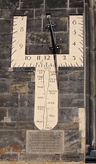 Sundial on the "Grote Kerk", Enschede. At noon, it indicates the month.