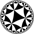 Tiling of the hyperbolic plane by triangles: π/4, π/5, π/5 Generated by Python code at User:Tamfang/programs.