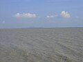 The Strait of Malacca as viewed from the city of Malacca, Malaysia. Pulau Besar (big Island) is visible in the distance.