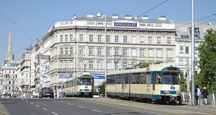 Light rail trains in Vienna's city center