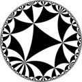 Tiling of the hyperbolic plane by triangles: π/4, π/5, π/8. Generated by Python code at User:Tamfang/programs.