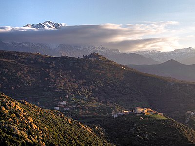 Pigna and Sant'Antonino (Haute-Corse), ... mountain (from far)