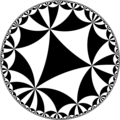 Tiling of the hyperbolic plane by triangles: π/5, π/5, π/7. Generated by Python code at User:Tamfang/programs.