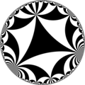 Tiling of hyperbolic plane by triangles: π/7, 0, 0. Generated by Python code at User:Tamfang/programs.