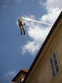 “The Hanging Man” (“Viselec”), Statue of Sigmund Freud hanging by one hand. 1997