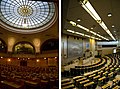 on the left : old swedish parliament chamber, on the right : new swedish parliament chamber