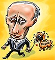 President Putin censoring the media, walking the dog.