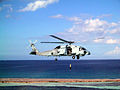 MH-60R conducts an airborne low frequency sonar (ALFS) operation during testing and evaluation at the Atlantic Undersea Test and Evaluation Center (AUTEC).