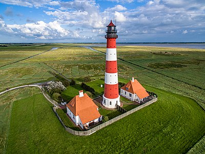 Aerial photograph of Westerheversand Lighthouse Photograph: Marco Leiter Licensing: CC-BY-SA-4.0