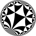 Tiling of the hyperbolic plane by triangles: π/3, π/4, 0. Generated by Python code at User:Tamfang/programs.