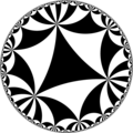 Tiling of the hyperbolic plane by triangles: π/7, π/7, π/7. Generated by Python code at User:Tamfang/programs.