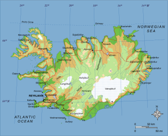 Map of Iceland with Vatnajökull