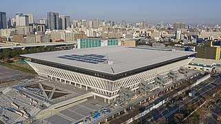 Aerial view of Tokyo Aquatics Centre